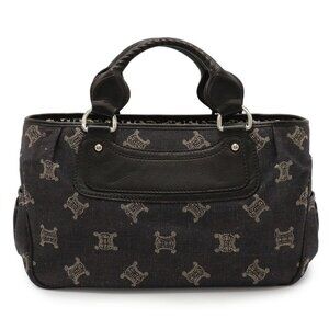 Celine Paris Macadam Boogie Bag Tote Denim Leather Black Silver